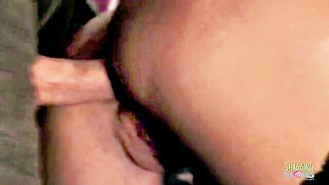Pale ass cheeks spread wide as thick black shagging machine dildo deeply penetrates tight asshole.