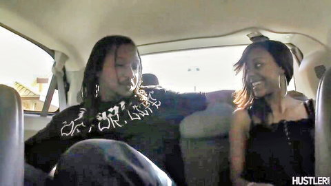 Black hottie Ciara and friend smiling in car pickup scene
