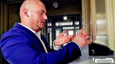 Mark Aurel in suited office tease, Czech hunk gestures intensely
