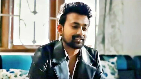 Handsome Indian man in open leather jacket, teasing stepmom in hot Hindi sex scene