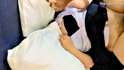 Thai woman blindfolded and moaning in pain during intimate sex, exposed pussy