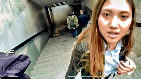May Thai, squirting Asian teen tourist in subway POV adventure