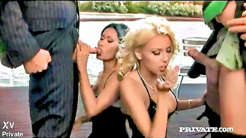 Nikky Blond and Priva in anal foursome with blowjobs and handjobs