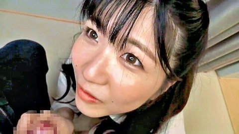Black-haired Japanese nurse in sexy uniform, close-up smiling face