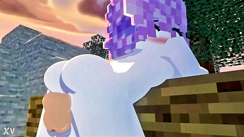 Mizuki from Minecraft bending over, big white ass exposed in sunset pose