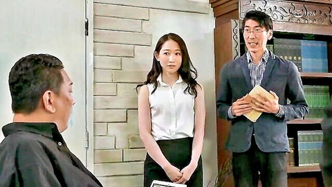Kana Mito as ashamed cheating wife in office with two men, JAV scene