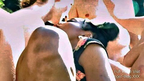 Ebony woman in group sex at swinger resort, real couples fucking