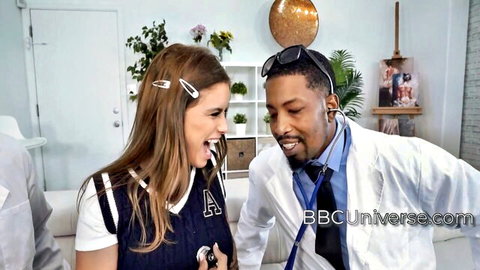 Jesse Pony brunette with black doctor in medical exam