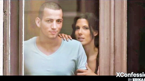Alexa Tomas peers seductively over man's shoulder in Erika Lust intimate scene