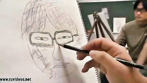 Aoi Tsukasa JAV thumbnail: hand sketching bespectacled face in art class