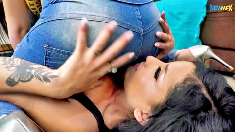 Latina femdom with big ass facesits tattooed sub's face forcing rimjob ass worship