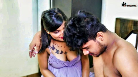 Sazi and Suhana's intimate Indian threesome embrace with buff guy