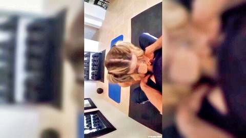 Blonde cheerleader Heidi Grey in POV workout pose on mat