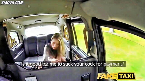 Hot blonde passenger in Fake Taxi debating blowjob for payment ride