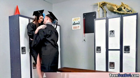 Joshua Lewis kissing hot MILF teacher in graduation gowns
