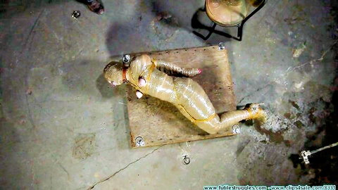 Diamondly mummified in tight plastic wrap, bound for shipping BDSM