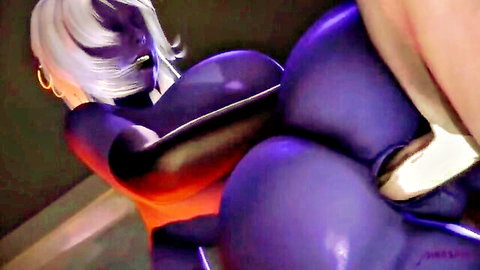 Shiny purple latex-clad big ass of 3D CGI alien babe bent over teasing