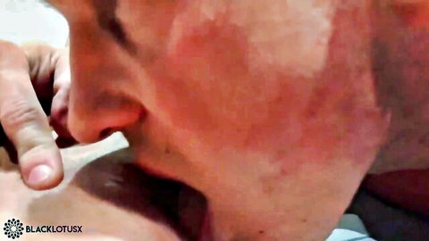 Close-up man eagerly eating wet pussy in sultry oral sex scene