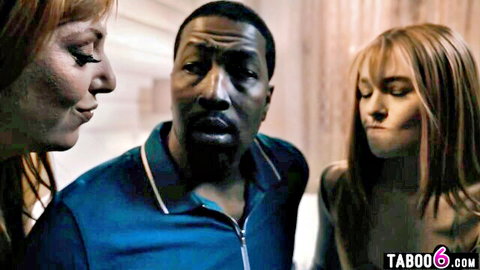 Redhead stepmom and teen stepdaughter face black boyfriend in tense taboo encounter