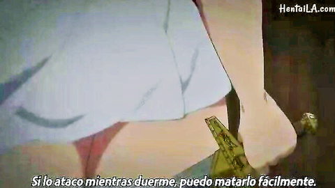 Hentai anime girl lifts skirt flashing red panties ass while gripping golden sword