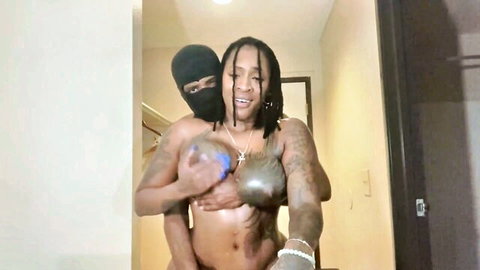 Marrijanee large breasts groped by masked man in doggy setup
