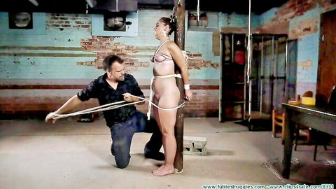 Pregnant Rachel bound in ropes during BDSM restraint scene