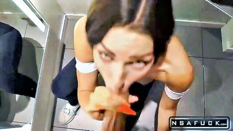 Amateur teen giving risky blowjob in dressing room POV