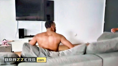 Sommer Isabella teases muscular black stud on couch in Brazzers interracial scene