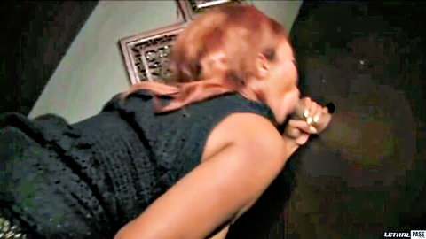 Kymora Lee redhead in black dress, long legs oral scene