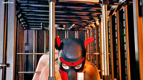 Maria Anjel in fetish mask, machine fucked in BDSM cage