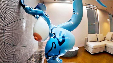 Dariana in blue body paint swings her huge ass and tits seductively