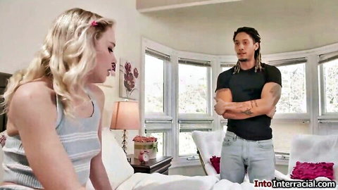 Blonde in tank top asks BBC for first time anal with standing black stud