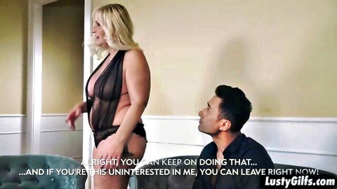 Blonde GILF Anna Valentina in sheer lingerie teases sitting stud