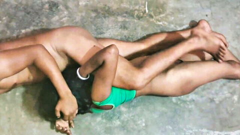 Petite Pakistani girl in green bikini gangbanged by multiple nude South Asian men on floor