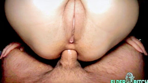 Thick pale ass squatting on huge cock with shaved pussy stretched wide in deep penetration