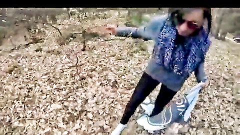 Gianna in casual outfit humiliates slave in outdoor lesbian domination