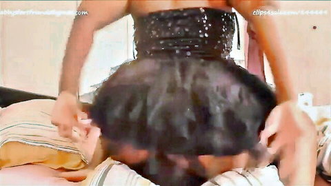 Ebony woman in sequin tutu facesits man in South Afro farts fetish video