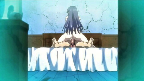 Blue-haired hentai sister nude in doggy style begging for brother's creampie