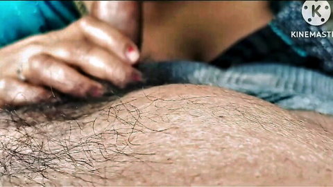 Desi Indian wife hand on husband's hairy crotch in outdoor anal sex scene