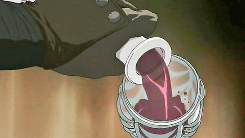 Anime hand pouring purple liquid into metallic cup in Shadow Ep.2
