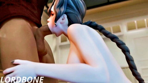 Widowmaker cosplay teacher giving blowjob to black guy