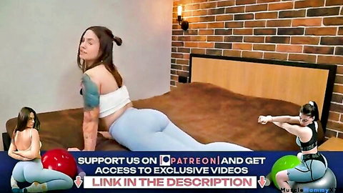 Evelina in tight leggings doing beginner leg and back yoga stretches