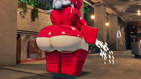 3D CGI Santa babe huge white bubble ass cum spilling from red gift box