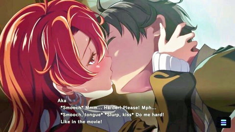 Anime redhead Aka passionately French kissing guy in Magicami scene