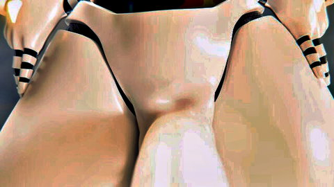 Animated POV blowjob with strappy black lingerie harness in 4K