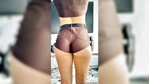 Brattygbaby showing off thick ass in tight brown shorts from behind