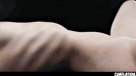 Slim nude Alice Zaffyre in cumflation scene, side view body