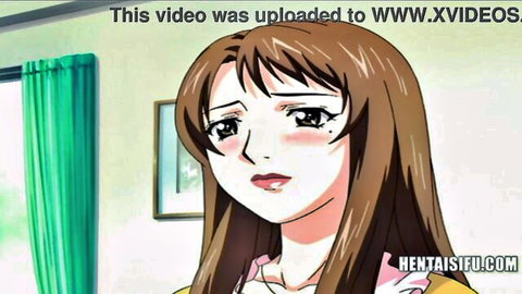 Teary-eyed busty anime step-mom in emotional confession scene