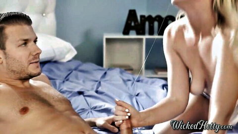 Hot blonde gives handjob to Codey Steele before fucking