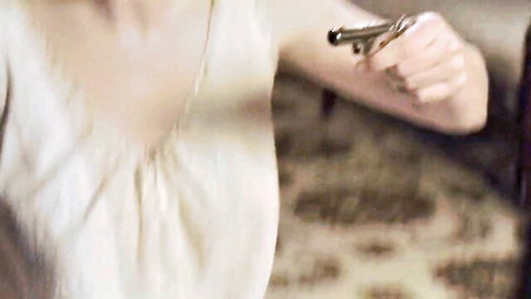 Rachel Brosnahan nude tits exposed in white top from Dead for A Dollar (2022)